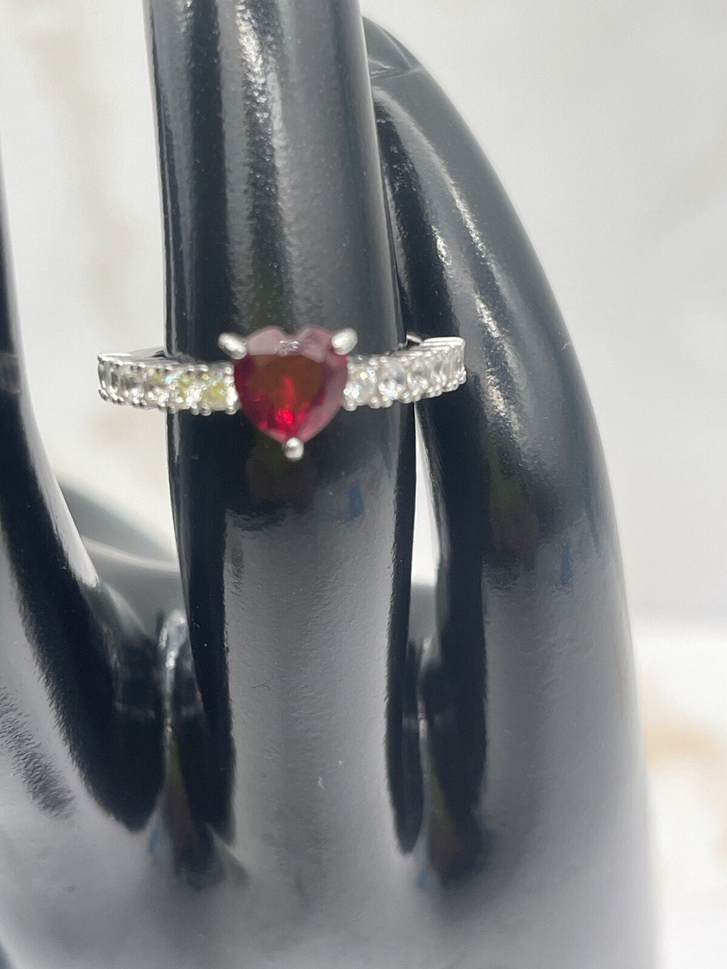Heart 3CT Ruby & White Topaz 925 Solid Sterling Silver Ring Sz 5
