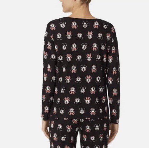 Disney Women's Mickey & Minnie Mouse Sleep Top - Black Print-XL