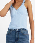 Madden Girl Juniors' Mesh Ruffle-trim Cami In Baby Blue Medium