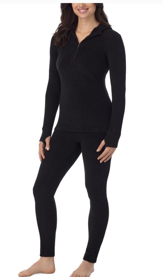 Cuddl Duds Fleecewear Half-Zip Hooded Top Black M