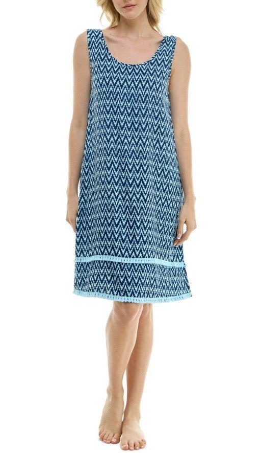 Roudelain Women's Printed Tassel-Trim Tank Nightgown - Slash Geo Size Medium