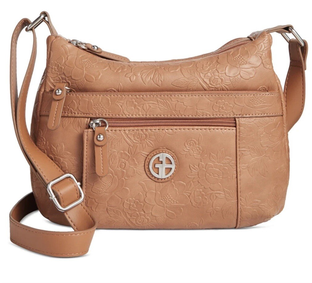 Giani Bernini Pebble Faux Leather Tooling Hobo Shoulder Bag NWT - Cognac