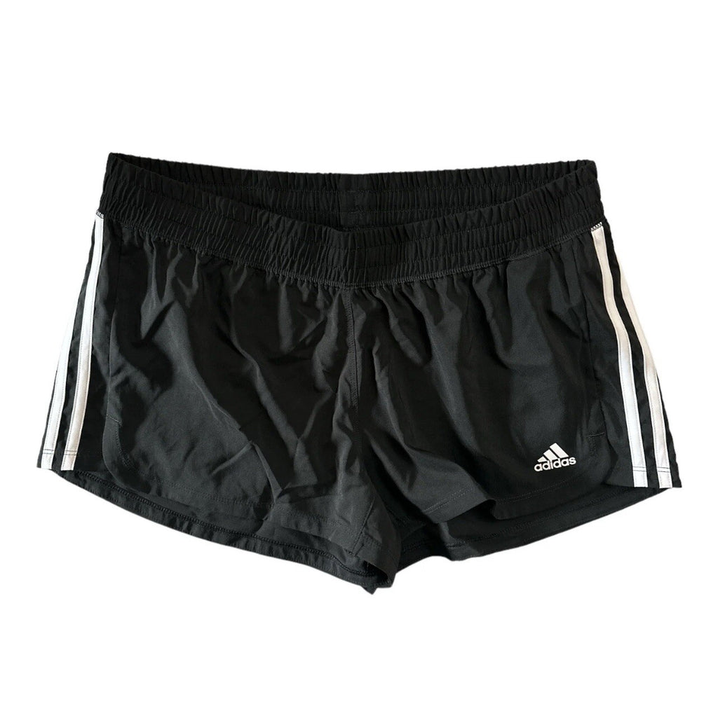 Adidas Pacer Shorts Women's Black/White Size XXL 3 Stripe Knit Polyester Gym