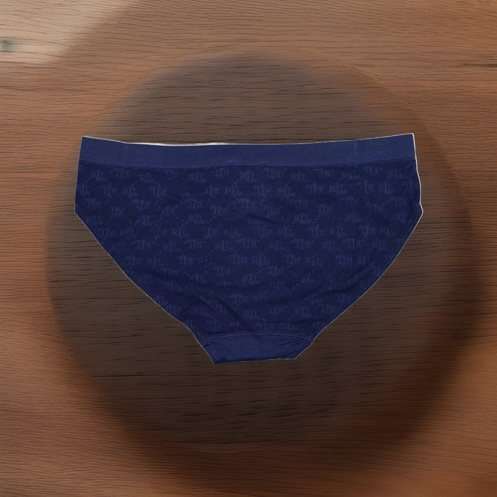 Ralph Lauren Women's Monogram Mesh Jacquard Bikini Brief Underwear Navy XS