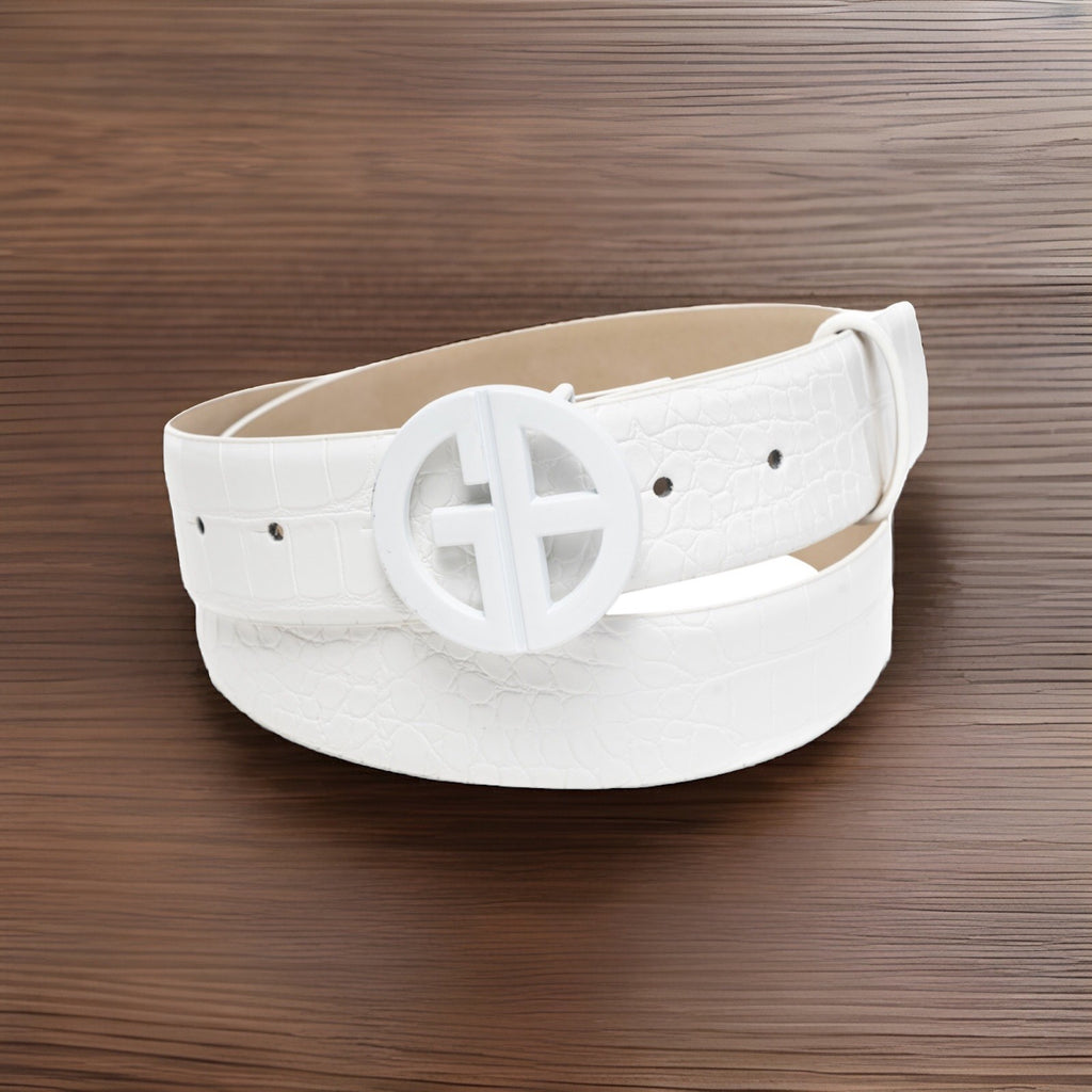 NWT Giani Bernini Women's Monochromatic Croc-Embossed Belt - White S
