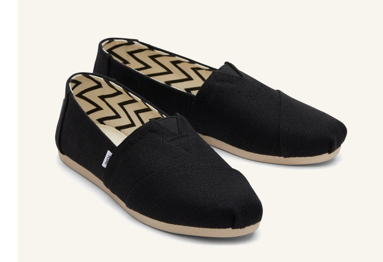 Women's Toms Alpargata Black/Black Recycled Cotton Canvas  100% Original Brand