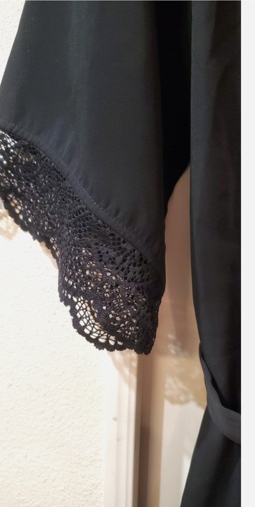 I.N.C. International Concepts Lace Trim Short Robe Black XS