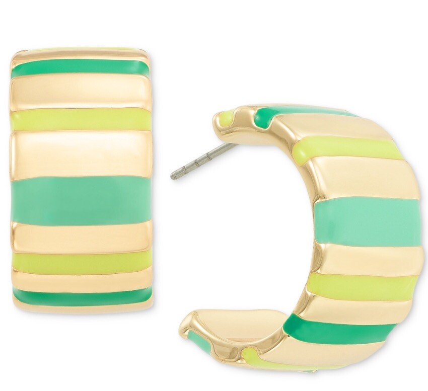 On 34th Gold-Tone Striped Medium Hoop Earrings, 1.2", Green