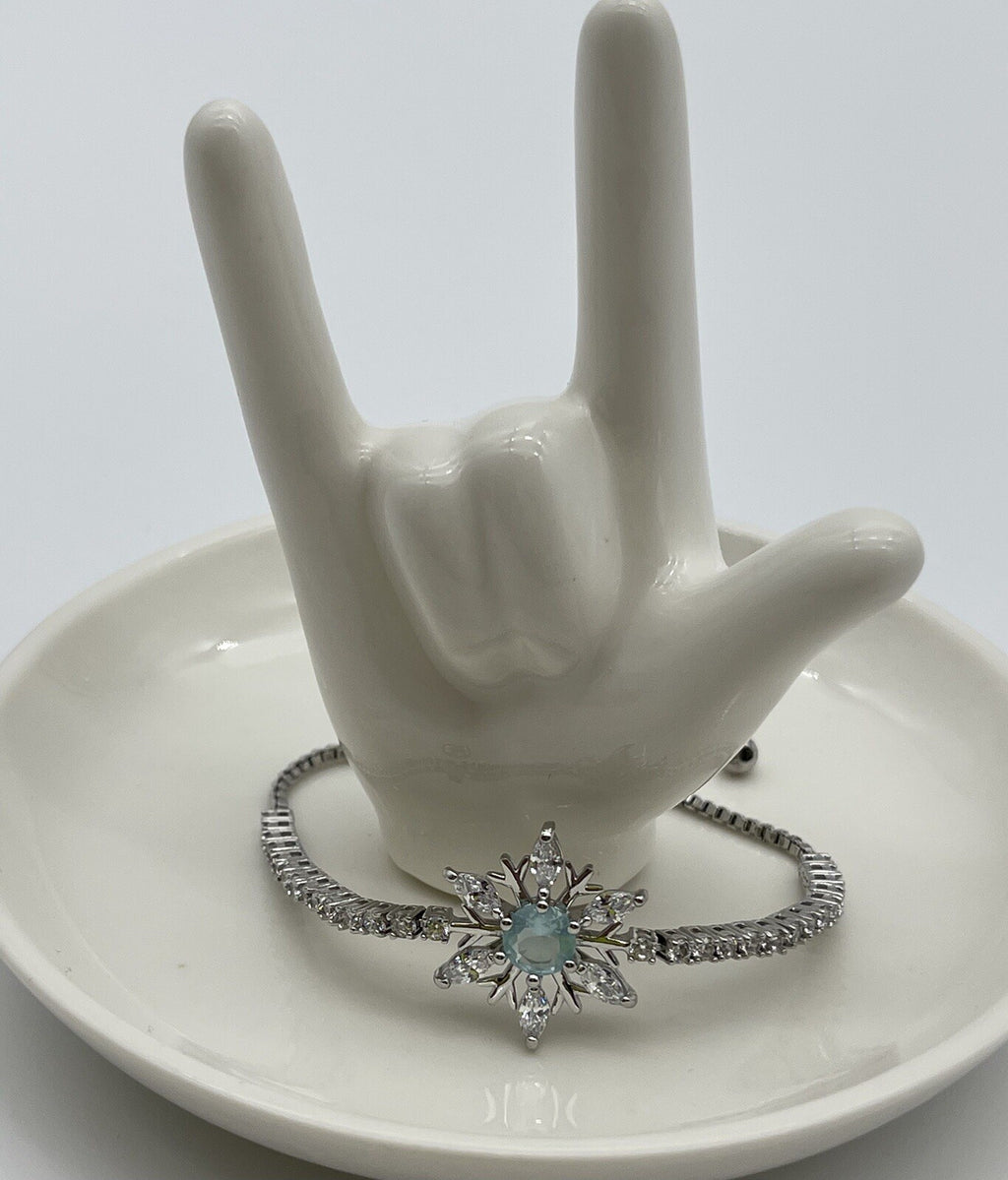 Bracelet Aquamarine Snowflake Slider Sterling Silver Cubic $125