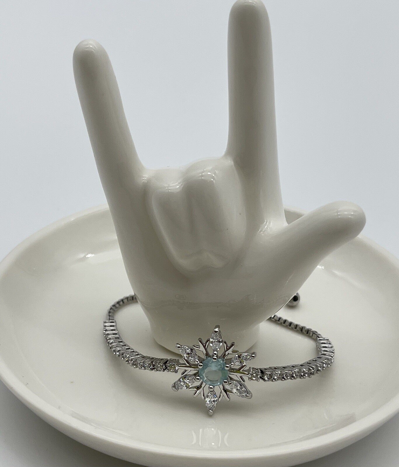 Bracelet Aquamarine Snowflake Slider Sterling Silver Cubic $125