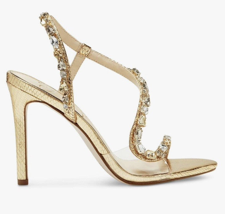 Jessica Simpson Women's Jaycin Embellished Heeled Sandal 7M Gold/Clear