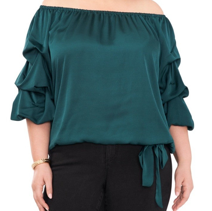 Vince Camuto Plus Size Bubble-Sleeve Off-The-Shoulder Blouse 3X Deep Forest 