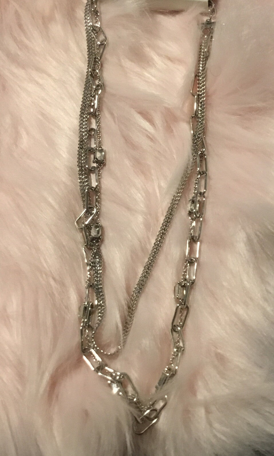 On 34th Crystal & Mixed Link Layered Collar Necklace, 16" + 2" extender, Silver 