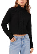 1.STATE Women's Turtleneck Back-Cutout Raglan-Sleeve Sweater Black M