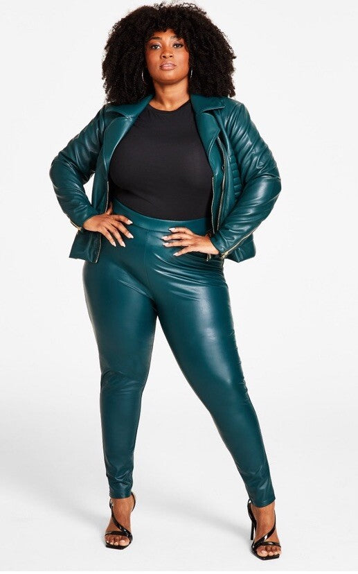 Nina Parker Womens Plus Faux Leather High Rise Leggings Pine Color 3X