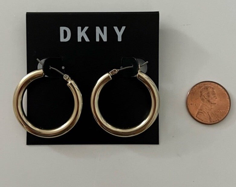 DKNY Gold Tone Earrings Hoops Tick 