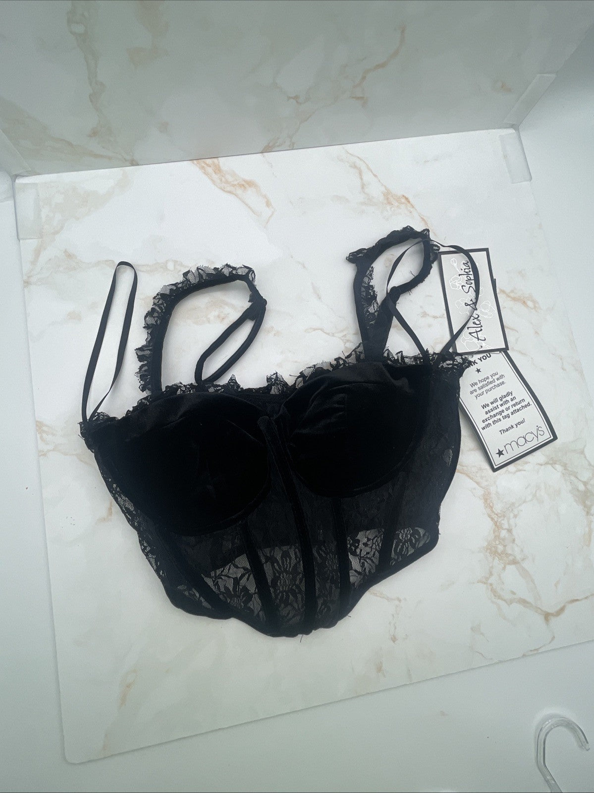 • Chrome Product Details Alex & Sophia Juniors' Velvet-Trim Lace Corset Top 9/10