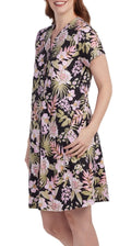 Miss Elaine M Floral Print Black & Pink Short Sleeve Robe Nightgown Tropical $86