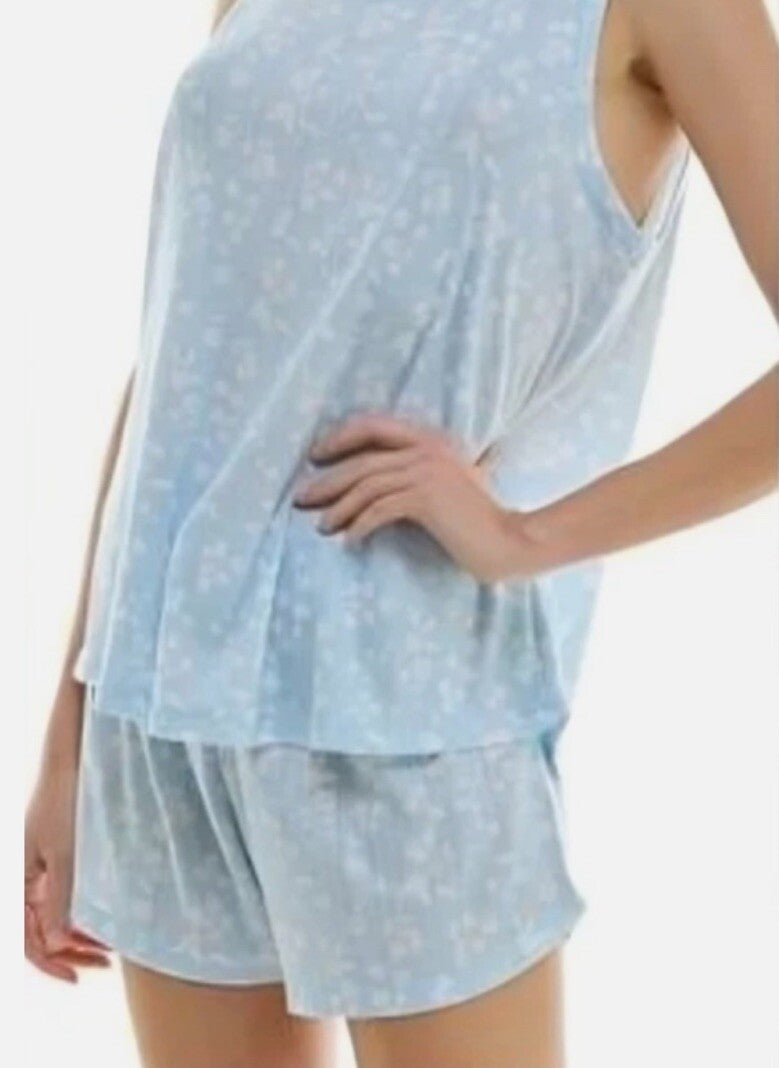 Roudelain Womens 2 Piece Pointelle Tank Pajamas Set Size Medium - Blue
