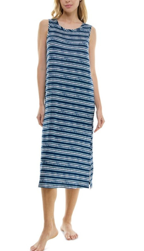 Roudelain Women's Printed Sleeveless Nightgown - Quartz Stripe, M