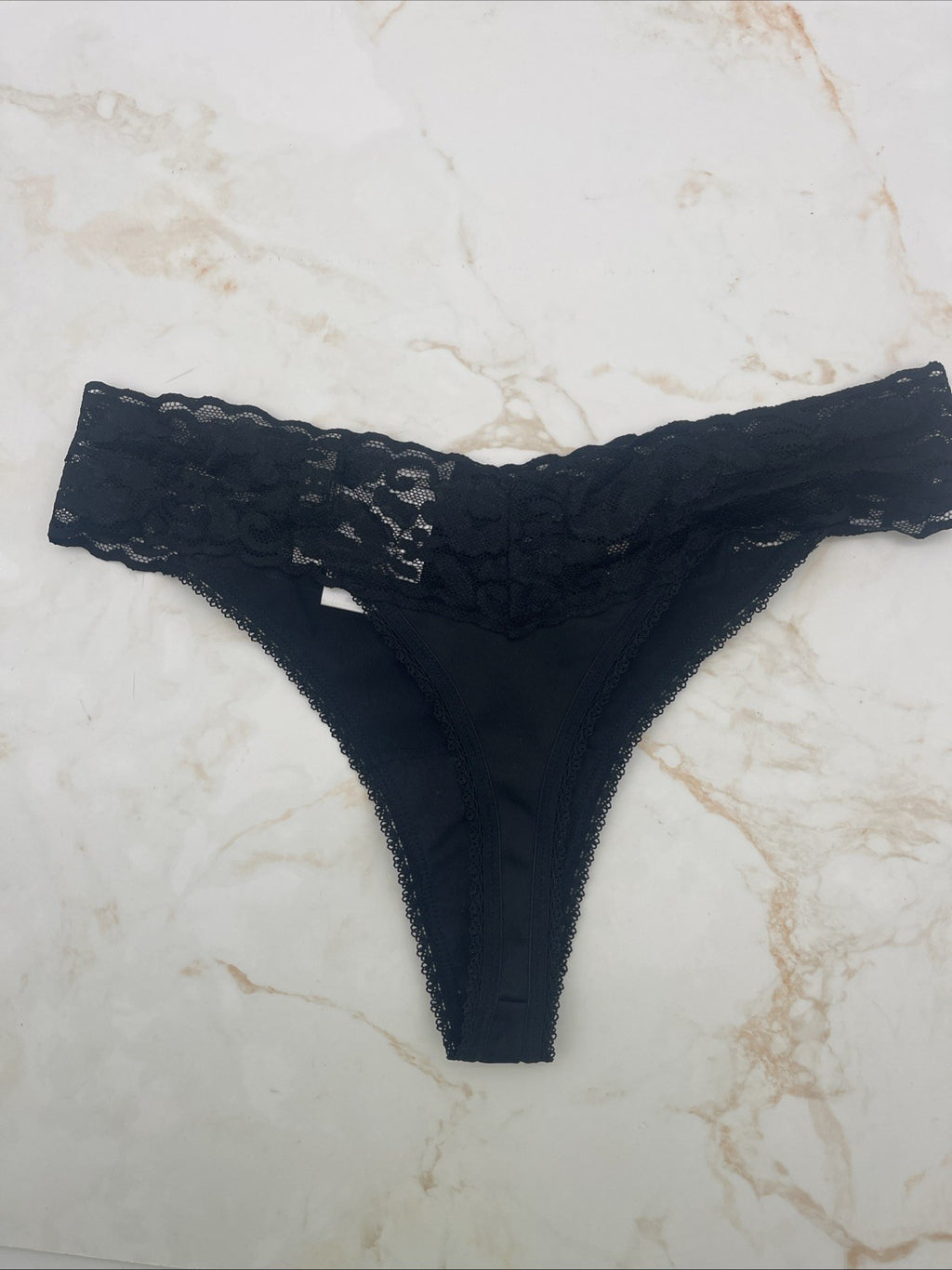 Inc International Concepts Women’s Lace-Trim Thong Underwear, Black, Medium
