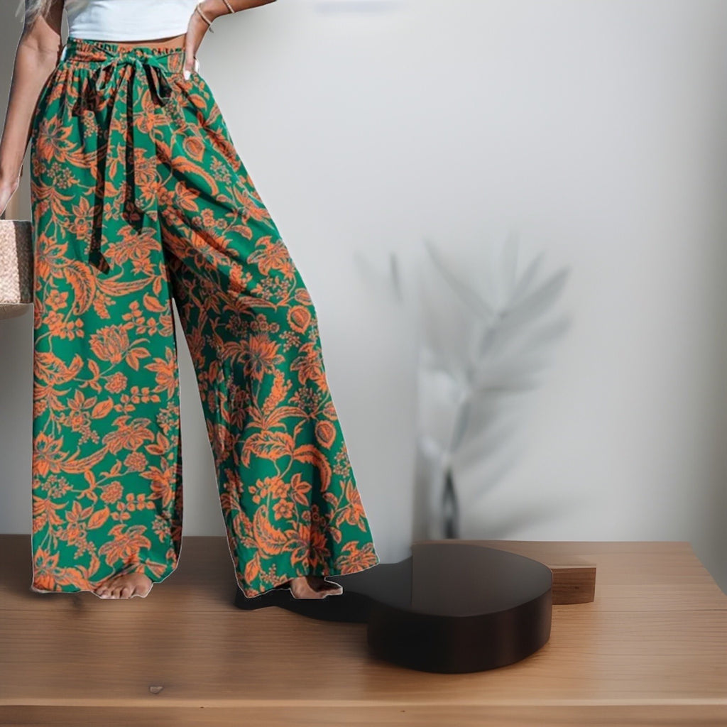Cupshe Women's Tropical Tie Waist Wide Leg Pants S 