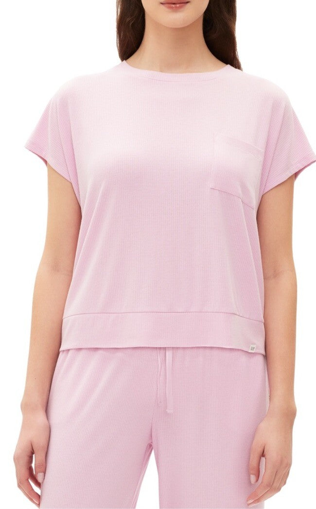 Gap GapBody Women's Ribbed Short-Sleeve Pajama Top - Butterfly Pink, Large