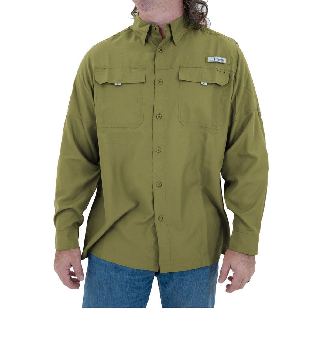 Habit shirt mens green long sleeve outdoor Dri-Fit vented fishing outdoor Sz XL