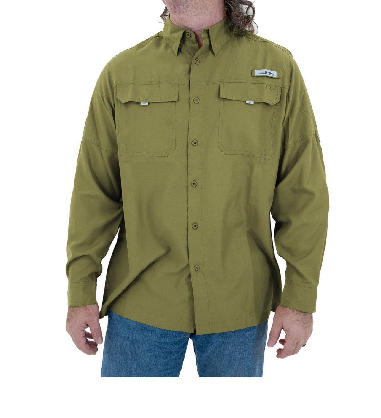 Habit shirt mens green long sleeve outdoor Dri-Fit vented fishing outdoor Sz XL