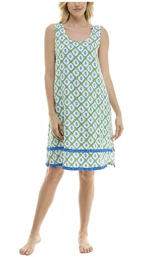 Roudelain Women's Printed Tassel-Trim Tank Nightgown Cardomon Geo M