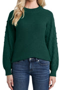 CeCe Women's Crewneck Bobble Detail Long Sleeve Sweater Green S