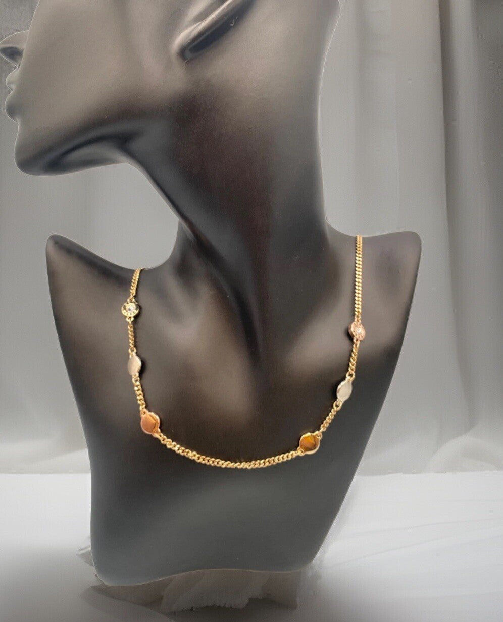 DKNY Women's Tri-Tone Crystal & Logo Disc Slider Necklace Bracelet