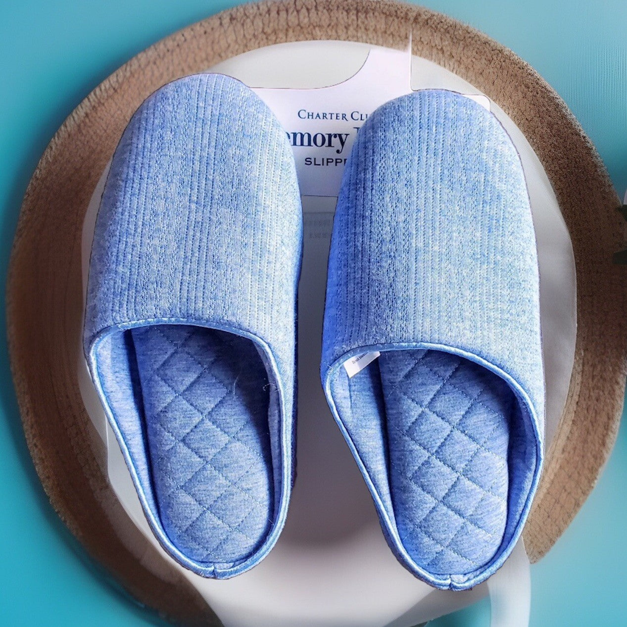 New Charter Club Pointelle Knit Closed-Toe Slippers Blue X-Large 11-12