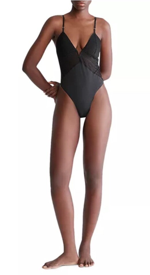 Calvin Klein Women’s  Minimalist Micro Lace Bodysuit  Black, Large,
