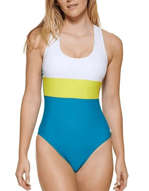 Calvin Klein Women's Colorblock Cross Back One-Piece Swimsuit - Earl Blue 16
