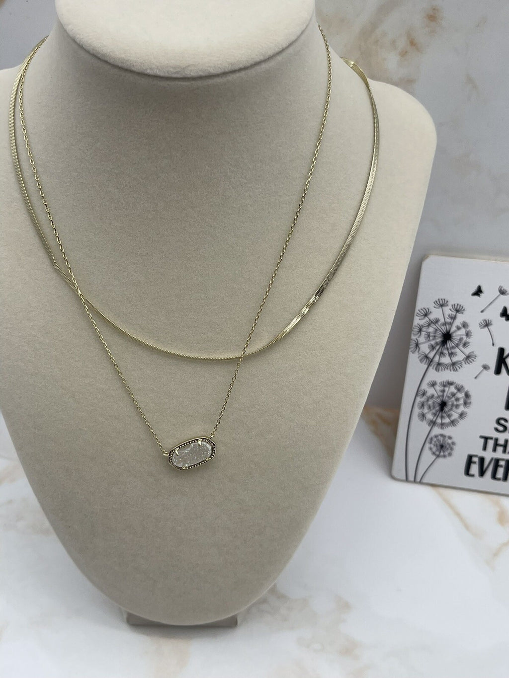 Kendra Scott Gold Tone Double Strand Chain Necklace with Stone  15-18” GORGEOUS