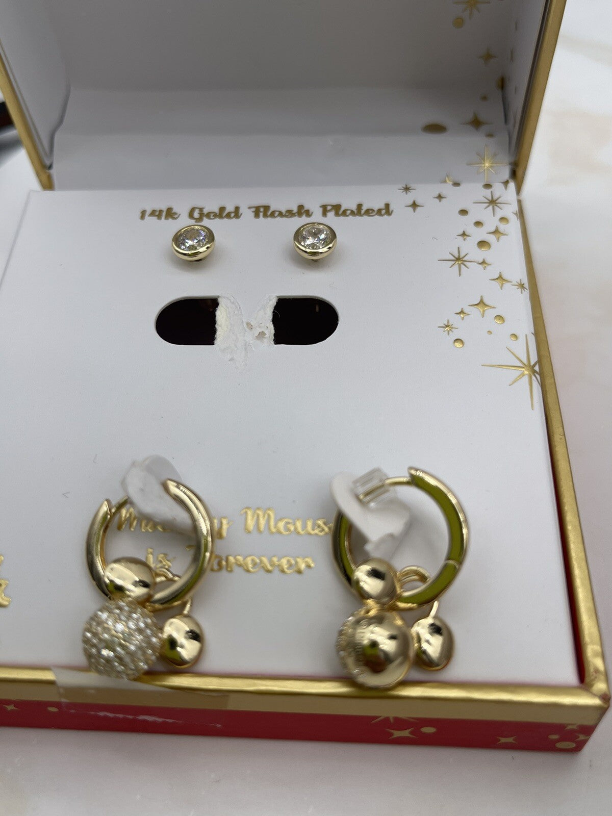 Disney 14k Gold Flash Plated Earrings Set Mickey Mouse Is Forever 