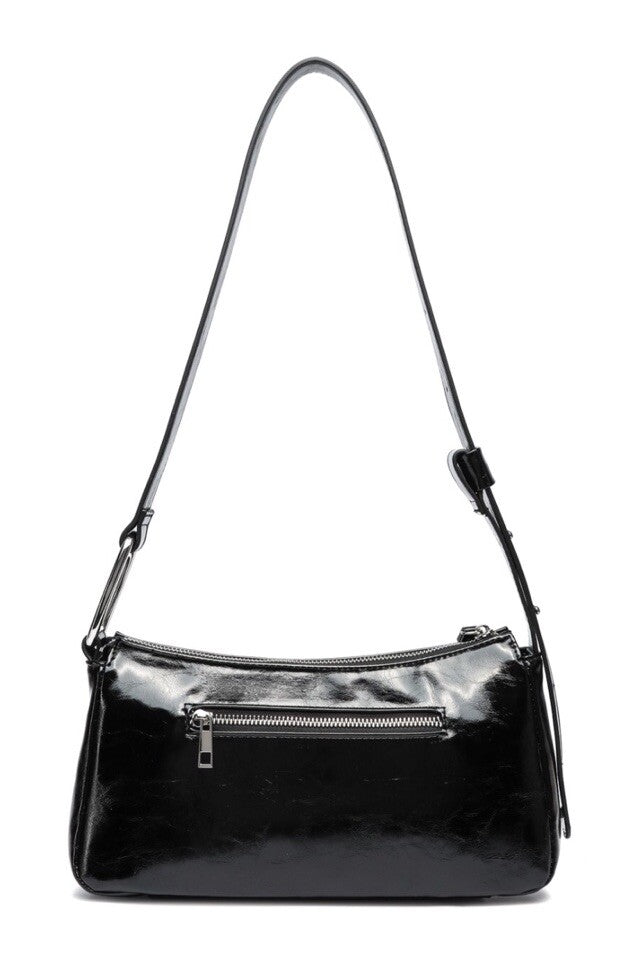 Like Dreams Maverick Shoulder Bag Black Patented Silver