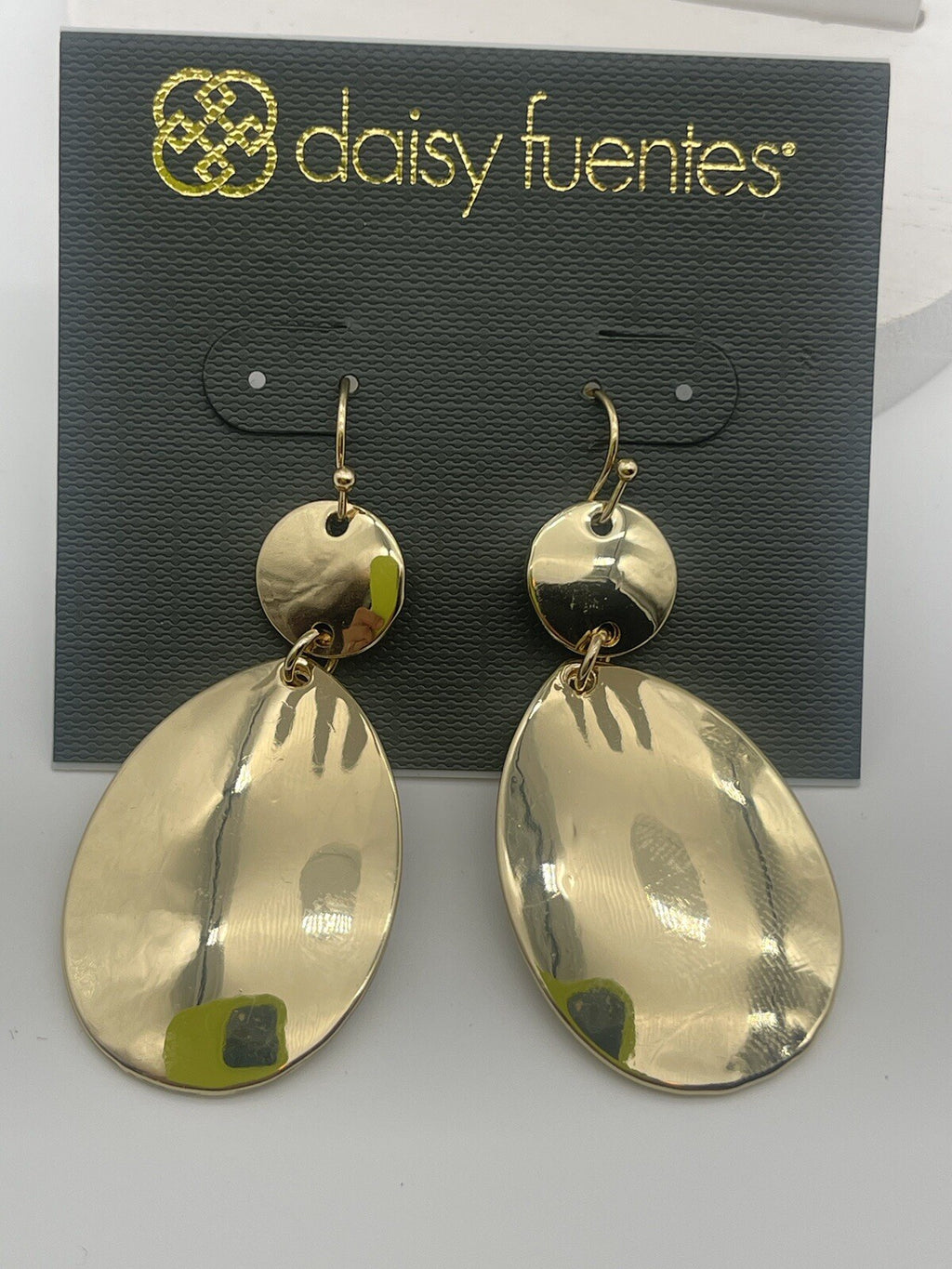 Daisy Fuentes Sparkly Teardrop circle Gold Tone dangle drop Earrings  New