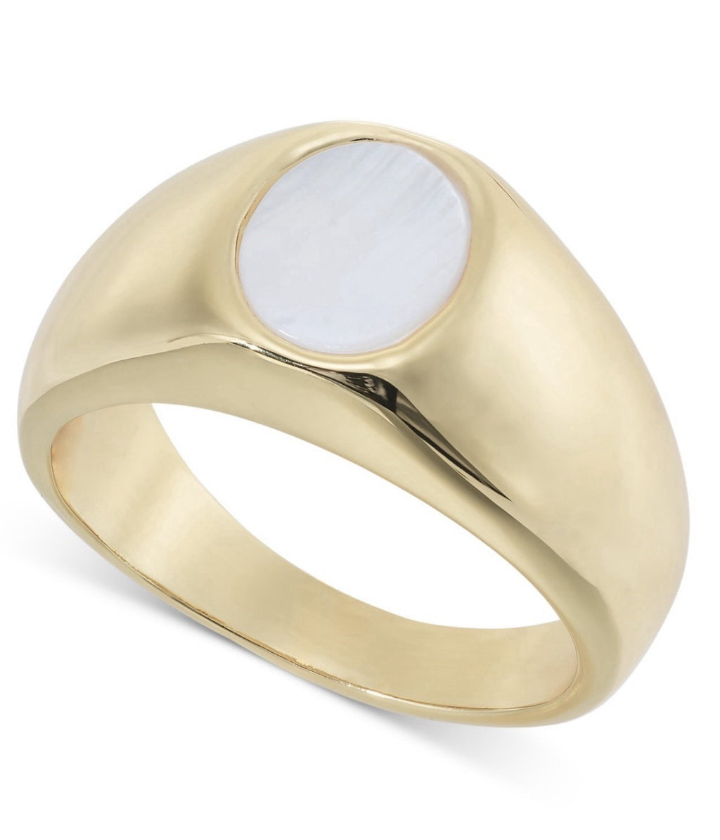 On 34th Gold-Tone Mother-of-Pearl Signet Ring, Created for Macy's - Gold Size 6