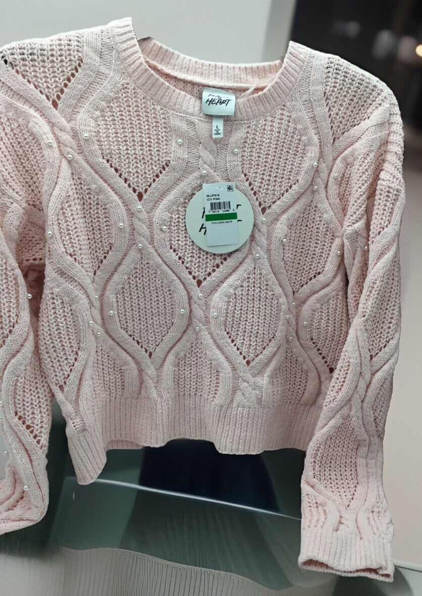 Planet heart Pullover Sweater Icy Pink Large 