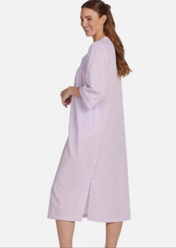 Miss Elaine Women's Checkered 3/4-Sleeve Robe - Lilac/white Check