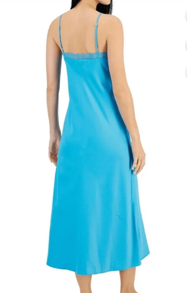 I.n.c. International Concepts Women's Lace-Trim Nightgown, Cyan Blue,XXL