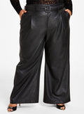 Nina Parker Women's Black Faux Leather Belted Wide Leg Pants Size 20W