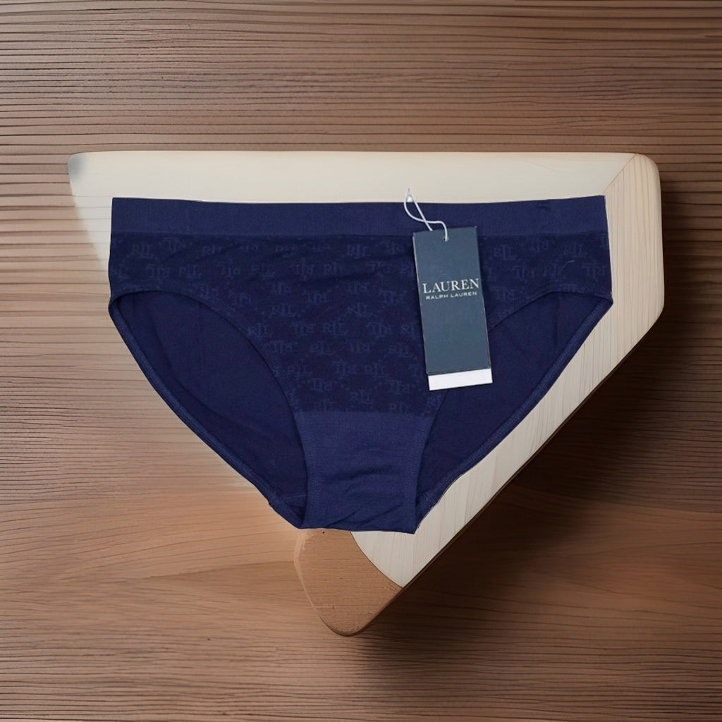 Ralph Lauren Women's Monogram Mesh Jacquard Bikini Brief Underwear Navy XS