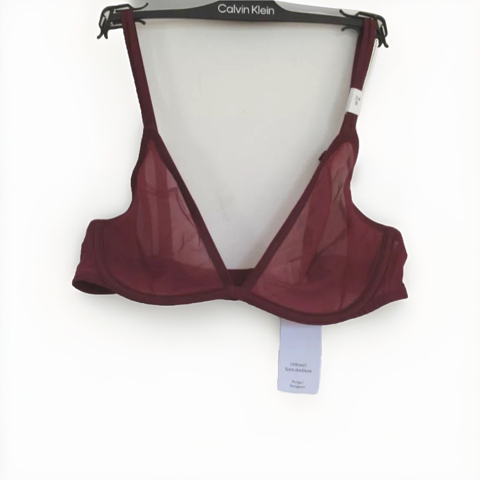 Calvin Klein CK Plunge See Through Bra Burgundy ( 32B