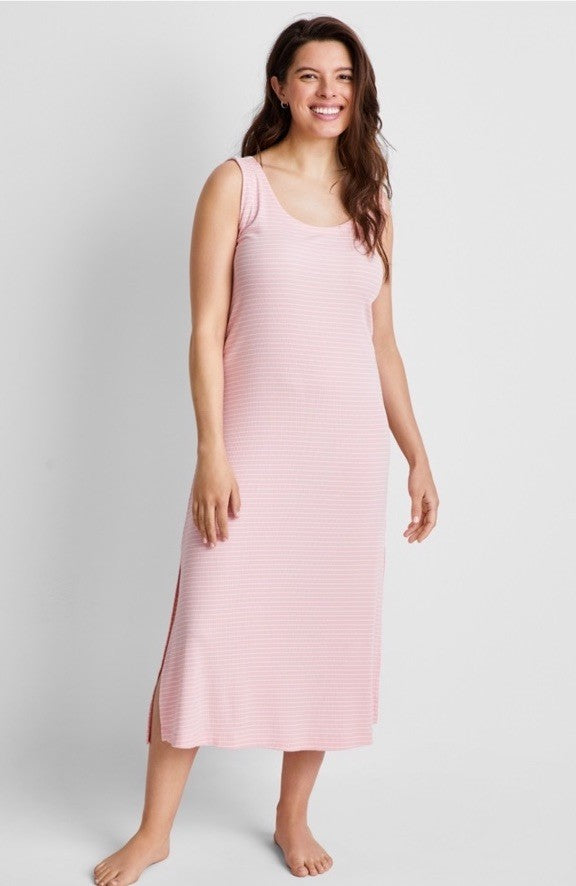 State of Day Women's Ribbed Modal Blend Tank Nightgown Stribe Satin Pink XS