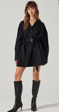 ASTR The Label Winica Belted Mini Shirtdress Medium Black 