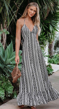 NWT CUPSHE Women's Black-and-White Flounce Maxi Beach Dress Size Medium