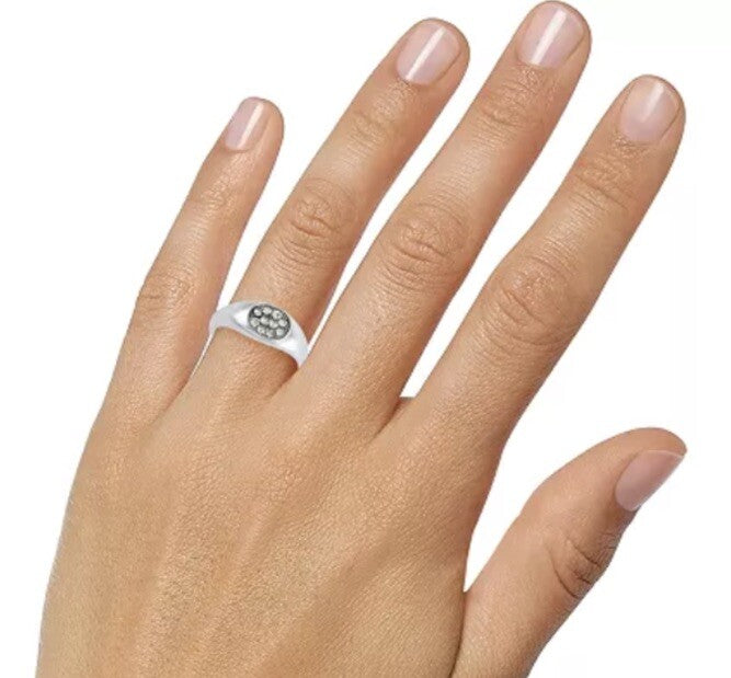 On 34th Crystal Pavé Signet Ring, Size 5